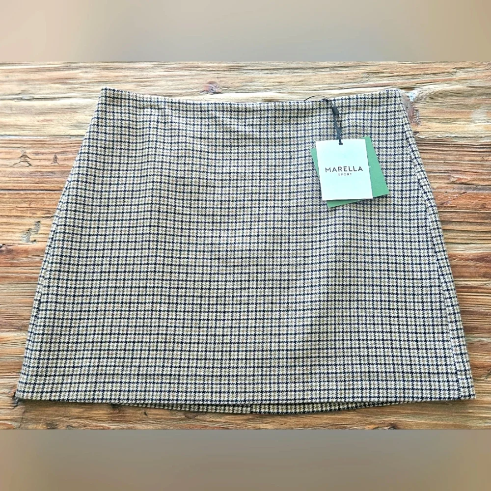NWT Marella Women's‎ Houndstooth Mini Whisky Wool Skirt: Color- Camel: Size- 10